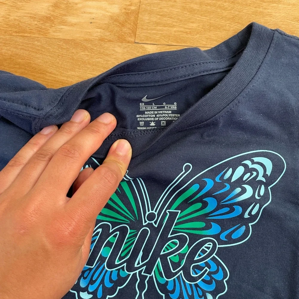 [Nike] NWT Girls Kids Blue Butterfly T-Shirt - Size 6X Age 6-7